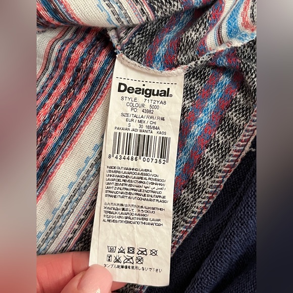 DESIGUAL STRIPED/Embroidered 3/4 SLEEVE T SHIRT TOP WOMENS SIze S - Picture 7 of 10